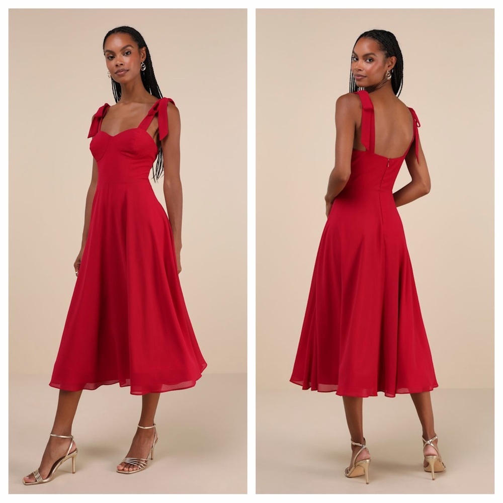 Lulu's Sophisticated Charisma Berry Red Tie-Strap A-Line Midi
Dress